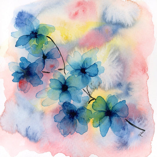 Rainbow Blue Flowers Greeting Card