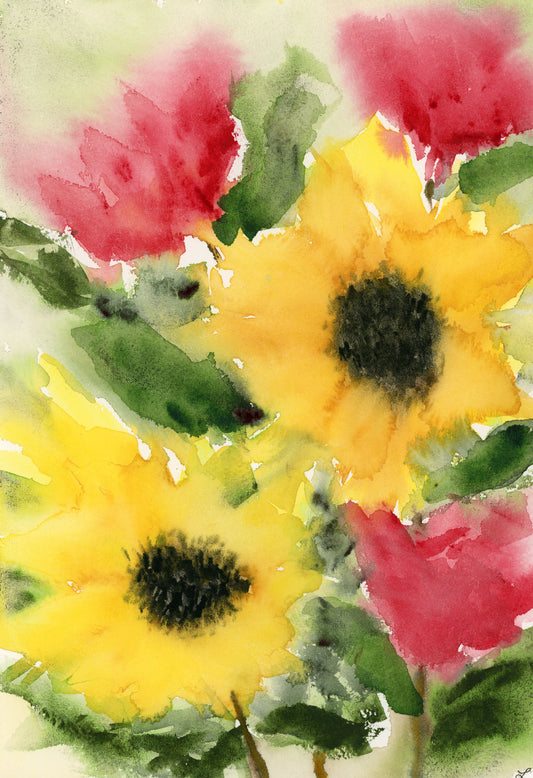 Sunflowers and Peonies Greeting Card